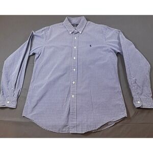 Polo Ralph Lauren Mens Blue Gingham Button Down Shirt Custom Fit Large Long Slv